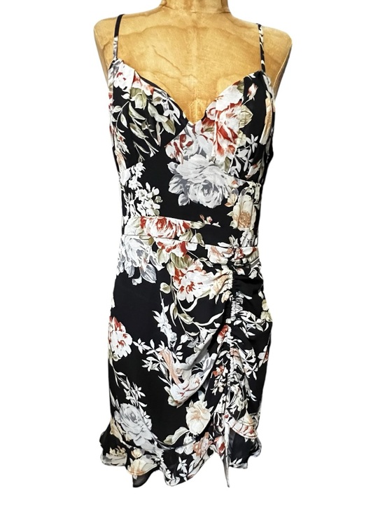 Lulus Dresses & Skirts - Lulu's Black Floral Spaghetti Strap Ruched Mini Dress NWT XL